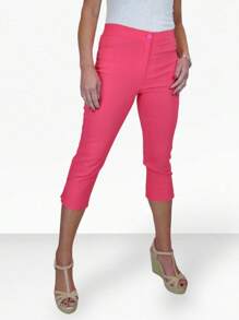 Paulo Due Womens High Waisted Skinny Pedal Pushers Trousers - Coral Orange - View 1