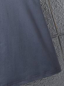 Tween Boy Summer Round Neck Short Sleeved Fashionable Casual T-Shirt, Fun Letter Slogan Printed Pattern Top - Dark Grey - View 5