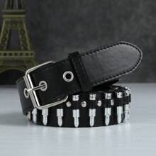 1pc Punk Y2K Style Rivet Plastic Bullet Buckle Jeans Belt, Unisex Versatile Waist Belt - Multicolor - View 3