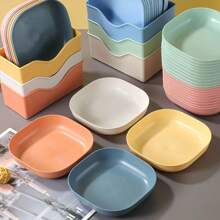 10pcs Square Serving Plates With 1 Stand, Portable Food Dish Set, Suitable For Snacks And Breakfast, Plastic, Essential Kitchen Tool. Mess Plates, Bone Dishes, Home Bone Plates, Bone Dishes, Small Snack Plates, Creative Plastic Dishes With Pedestal.