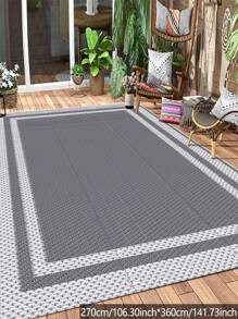 Outdoor Waterproof Plastic Woven Rug - 150x240cm Waterproof Reversible Patio Mat, Modern Carpet Suitable For Deck, Beach, RV, Camping, Patio, Garden, Picnic, Back To School - Gray Leaves (without Ground Spikes and Carrying Bag) - View 1
