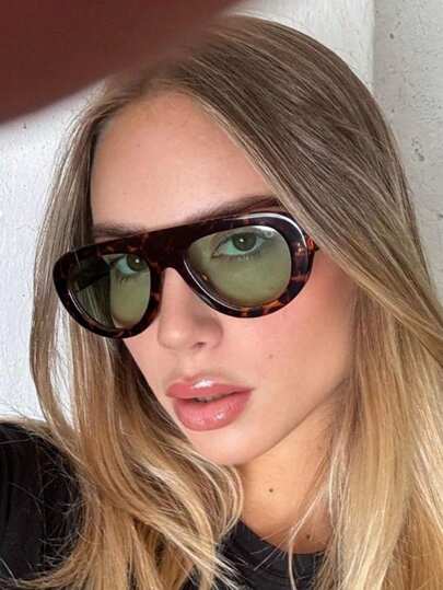 1 par de gafas de mujer con montura redonda de PC con estampado de leopardo, estilo retro de playa y resort, adecuadas para el verano, la playa, actividades al aire viajes