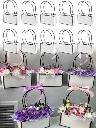 1/2/4/8 件长方形花盒礼品纸袋带手柄，适用于花店、婚礼、派对、生日、新娘、包装、母亲节、父亲节、毕业典礼、生日派对、婚礼餐桌装饰的礼物