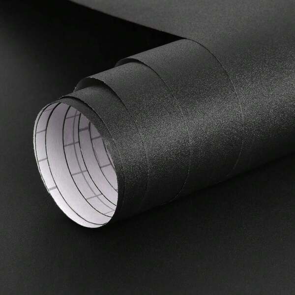 1 Roll Matte Textured Black Peel And Stick Wallpaper - Removable Vinyl For Walls, Countertops, And Cabinets