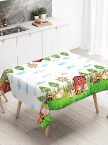 1 pezzo Tovaglia da 220x130cm con motivi di animali da fattoria, forniture per feste di compleanno a tema fattoria, decorazioni per feste a tema fattoria con casa rossa, mucca, cavallo, pecora, tovaglia rettangolare per decorazioni per feste di compleanno