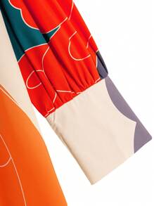 Print Maxi Dress Women Fall Spring Puff Sleeves Elegant Casual Outfits - Multicolor - View 6