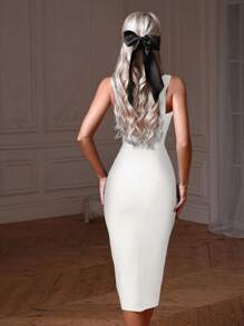 Women's Fantasy Spaghetti Strap V Neck Midi Bodycon Dress Summer Bandage Dress White Elegant Wedding Evening Cocktail Party Dress Sexy Clothes - White - View 10