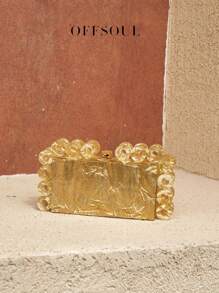 Vintage Acrylic Circle Golden Handbag Hard Case Small Square Bag Versatile New Marble Pattern Evening Party Clutch, High Gold Color, European & American Style, Shoulder/Crossbody Bag For Women - Gold - View 3