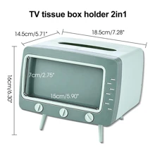 1 Pc Fun Cute TV Tissue Box Holder,Multi Functional Square Tissue Box Cell Phone Holder For All Smartphone Toilet Paper Napkin Box Desktop Decoration For Room Bathroom Kitchen Dining (Green) - Multicolor - View 2