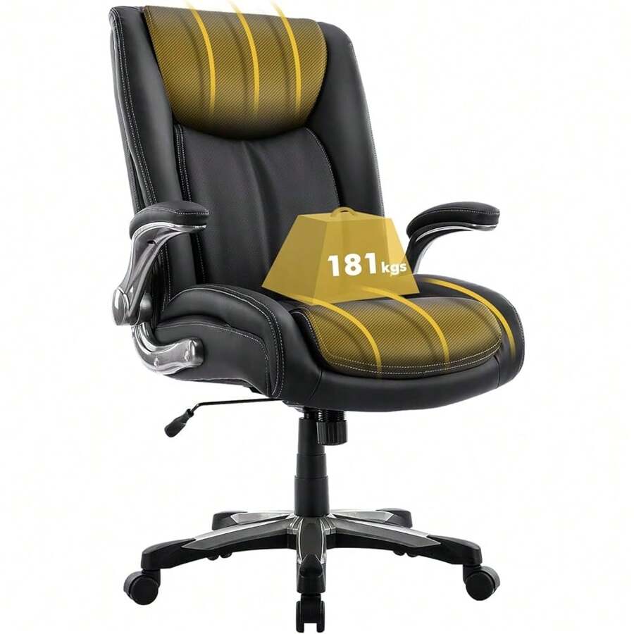 Großer & Hoher Bürostuhl Bis 400 Lbs – Mit Fußstütze, Verstellbarer Lendenstütze Und Dicken Armlehnen – Schwarzes PU-Leder, Ergonomisch