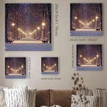 1 Pc, Framed Canvas Wall Art. A Snowy Night Scene In The Park, Art Printed Canvas Poster. Ideal Gift For Bedroom, Living Room, Hallway, Kitchen, Bathroom, Cafe, Bar Dormitory Wall Decoration. Home Decoration Festivals 1