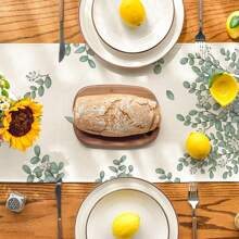 1pc Eucalyptus Leaves And Floral Pattern Table Runner, Decorative Spring Seasonal Kitchen Dining Table Decor For Home Gathering - Green - View 4