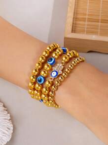 1 套 4 件装邪眼吊坠手链，适合女性日常通勤佩戴