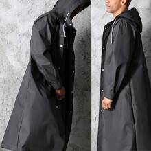 Unisex Zwarte EVA Waterdichte Regenjas, Lange Regenjas met Capuchon voor Motorfiets, Fietsen, Wandelen, Vissen - Outdooruitrusting Zonder Zakken
