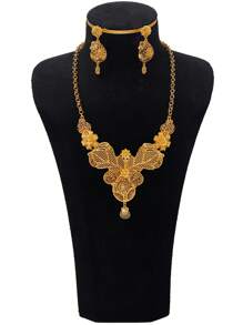 2pcs Nigerian Dubai Handcraft Wedding Dress Set, Fashionable Versatile Wedding Jewelries, Ladies Hollow Moon Design Accessories, Copper Alloy, Vintage Style, Suitable For All Seasons, Everyday Wear And Gifts