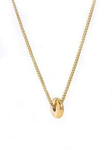1pc Modern Minimalist Two-Tone Geometric Circle Pendant Necklace, 2 Pieces Set