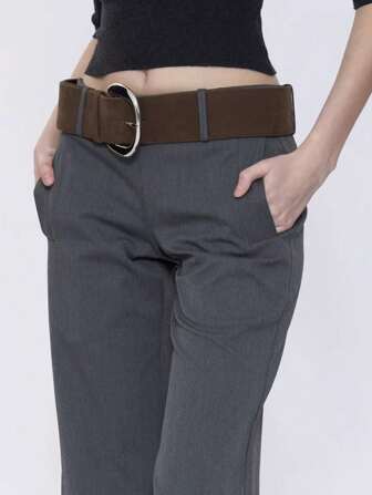 1pc Women's Vintage Brown Suede Wide Waist Belt, Solid Color Fashion Minimalist Versatile Layered Waist Accessory, Suitable For Daily Use Fall, Autumn, Halloween