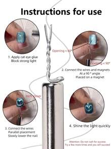 klimonla A Thick Cylindrical Magnet And Five Iron Wires Heart-Shaped Cat Eye Magnet Rod Set, Nail Tool, Formaldehyde Free, DIY Magnetic Rod, Used For Magnetic Polishing Effect, Professional Nail Salon Accessories,Nail Supplies,Nail Tools,Nail Art Tools,Back To School,Nails,Nail Tools For Press On Nails - Silver - View 6