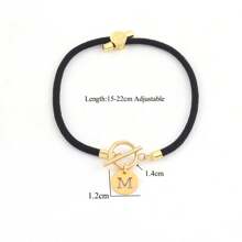 1 pièce Nouveau bracelet réglable en cordon en acier inoxydable doré classique avec lettre creuse, pour femmes - Style 6 - Voir 2