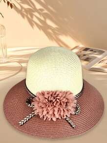 1 Piece Elegant Straw Hat, Hand-Woven, Women's Accessory, Suitable For Outdoor Activities, Coral Pink