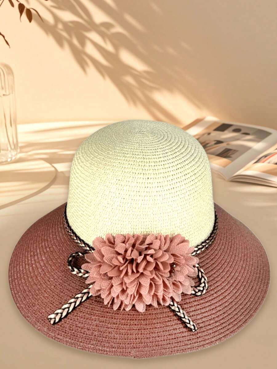 1 Piece Elegant Straw Hat, Hand-Woven, Women's Accessory, Suitable For Outdoor Activities, Coral Pink