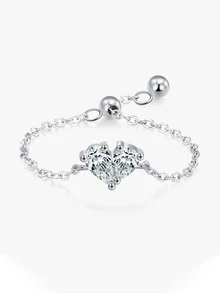 ESBERRY 1pc Unique Chain Zirconia Adjustable Ring Thumb Ring For Women S925 Sterling Silver Fine Ladies Jewelry Gift