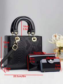 Elegant Women Crocodile Embossed Small Handbag - Black - View 3