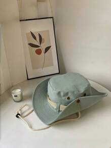 1pc Unisex Casual Polyester Bucket Hat With Drawstring, Foldable UV Protection Sunhat Suitable For Hiking, Beach Fishing, Summer Outdoor Activities - Multicolor - View 10