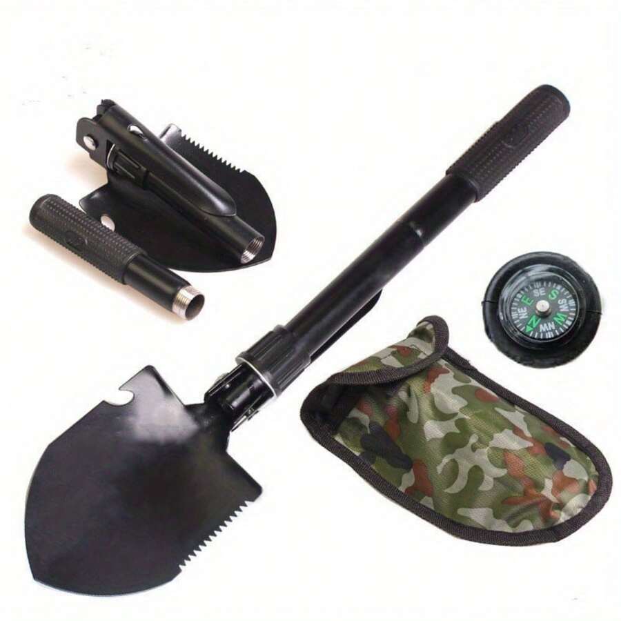 1pcs Folding Shovel Pick Spade Digging Multifunctional Compact Outdoor Camping Black - Black - View 1