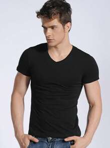 3pcs Men's Casual V-Neck T-Shirts, Soft & Comfortable Fabric, Breathable, Solid Color Versatile, Suitable For Summer Outing, Gathering, Sport Exercise