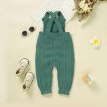 1pc Khaki Baby Romper, Minimalist One-Piece Jumpsuit With Suspender, Comfortable Overall For Baby Boys & Girls