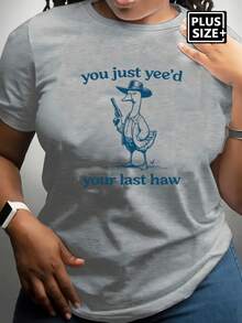 大码女式复古宽松傻鹅标志图案 T 恤，夏季图案 T 恤女式上衣