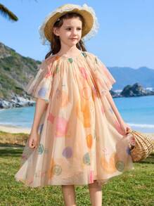 ASK JUNIOR Tween Girls Casual Vacation Whimsical Floral Print Dress - Multicolor - View 3