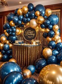 皇家蓝和金色婚礼气球优雅蓝宝石和香槟色装饰奢华新娘派对用品波西米亚风仪式背景套件、房间装饰、气球 Graland 套件 - 彩色 - 查看 4