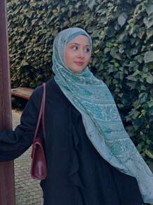 1pc Women's Bohemian Style Spring Ink Painting Batik Print Veil Vela Hijab, Casual Street Style Hijab, Suitable For Daily Wear, Autumn For Abaya - Lake Blue - View 5