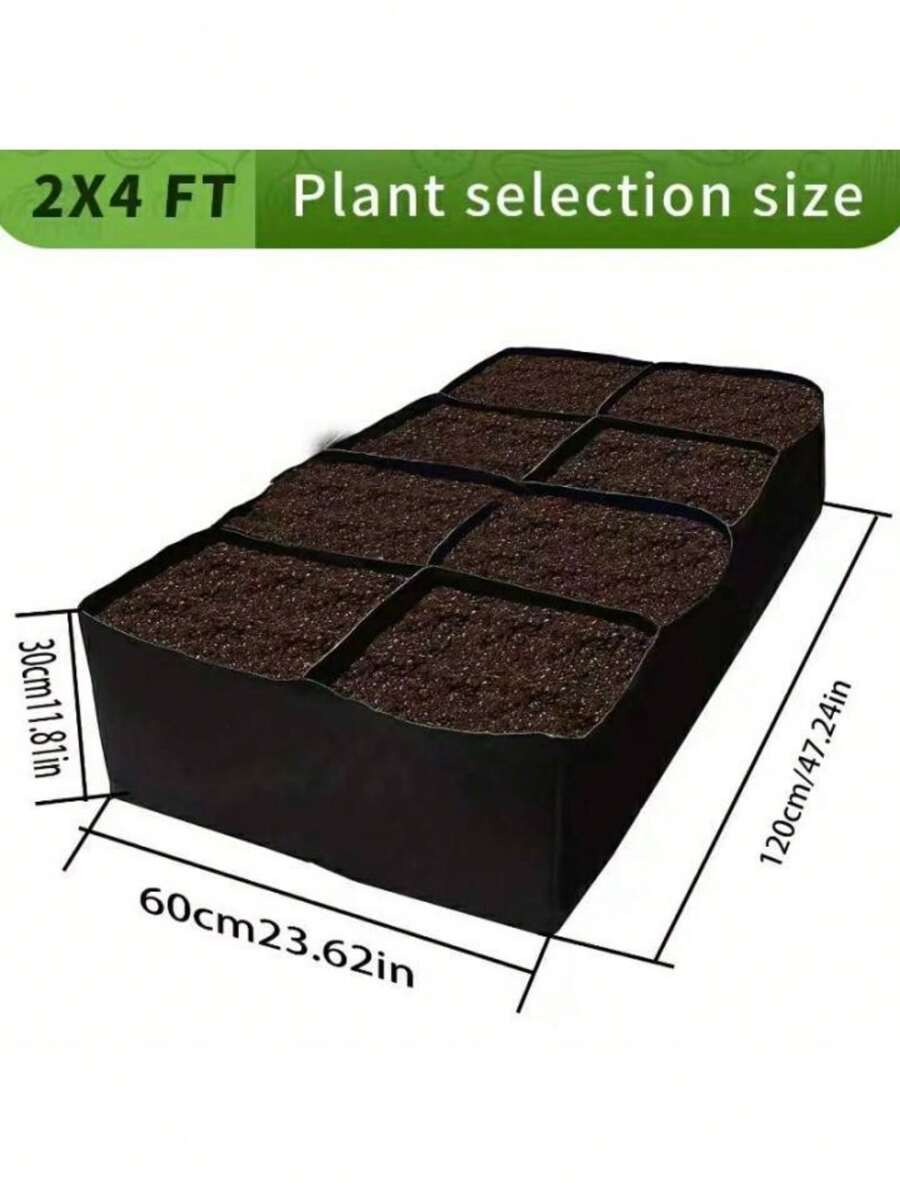 1Pc Garden Bed 8 Grids Plant Grow Bags, Breathable Planter Raised Beds For Growing Vegetables Potatoes Flowers, Rectangle Planting Container For Outdoor Indoor Gardening
