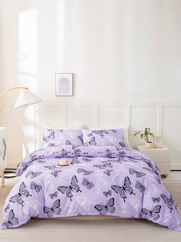 3pcs/Set Butterfly Pattern Duvet Cover Set(1 Duvet Cover & 2 Pillowcase)Soft And Skin-Friendly Duvet Cover Bedding Set For Home, All Season Bed Sheets Set
