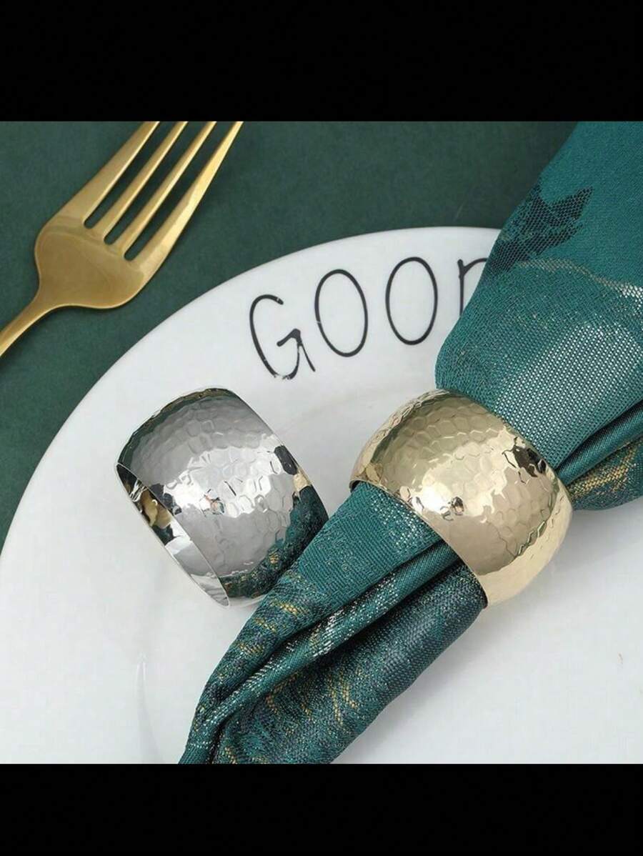 2pcs Simple High-End Metal Honeycomb Texture Napkin Rings For Festival, Gathering, Hotel Table Decoration