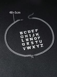 1 件嘻哈皇冠首字母吊坠项链，适合青少年，不锈钢 26 字母项链，生日礼物，带延长链 - 銀色 - 查看 2