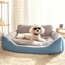 BOFNL Extra-Large Luxury Plush Pet Sofa Bed - Thick, Warm With High Backrest For Cats & Dogs, Easy Clean, All-Season Comfort - Grey Blue - 查看 5