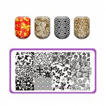 美甲印花板花叶心形印花模板几何蕾丝字母线条主题美甲不锈钢板转印图像板美甲工具 - 藍色 - 查看 7