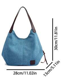 2025新款多层帆布手提包百搭韩版手提包时尚单肩包简约大容量包 - 藍色 - 查看 4