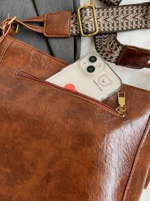 时尚大容量单肩包，百搭女士水桶包 - 棕色 - 查看 6