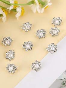 10pcs Women Pearl Rhinestone Floral Mini Hair Clips, Solid Color For Updo Daily Or Wedding Use Claw Clips Hair Claws Hair Barrettes, School Stuff, Pearl Hair Accessories