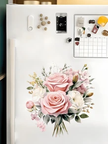 1 件粉色玫瑰花马桶盖和水箱贴花，家居装饰浴室墙贴，厕所装饰浴室装饰 - 彩色 - 查看 6