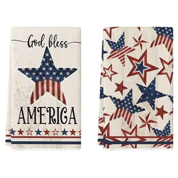 2 peças de toalhas de cozinha patrióticas, 40 x 60 cm, feitas de poliéster, para decoração e limpeza de casa, toalhas de mão decorativas sazonais, uso doméstico e em restaurantes, usadas para festas de fim de ano e jantares, esfregão de cozinha