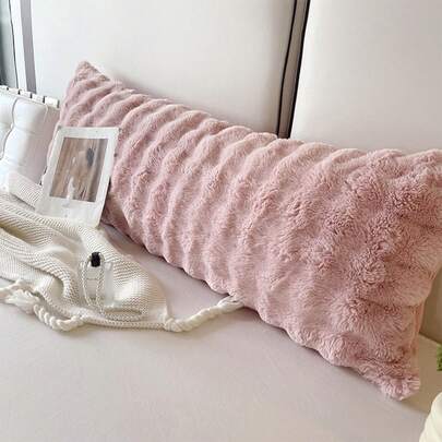 1 vỏ gối dài bằng vải nhung bong bóng không có ruột, có thể giặt bằng máy, màu hồng