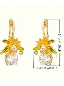 1 对优雅向日葵环状耳环，镶嵌闪亮水钻 - 迷人的合金时尚女士珠宝，适合日常佩戴和送礼 - 黃色 - 查看 4