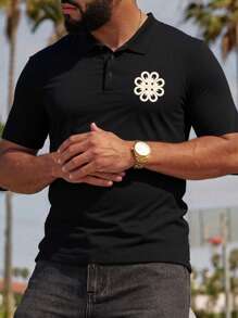 Camisa polo masculina casual ALTZTAR, cor sólida, estilo minimalista para uso diário. - Preto - Ver 4