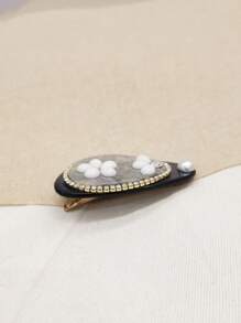 1pc Elegant Pearl Floral Accent Side Clip Hair Accessory With Rhinestones, Acetate, For Kids, Autumn/Winter - Blue - View 4